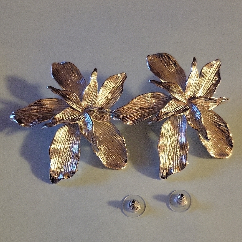 Statement Silver Floral Stud Earrings